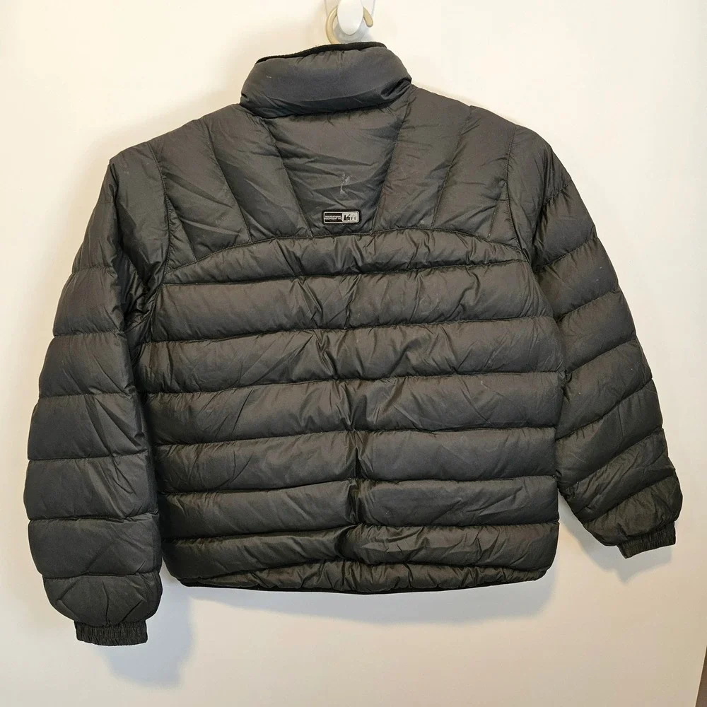 REI Puffer Jacket Mens Large Black Full Zip Down Lightweight Fall Coat Outdoors